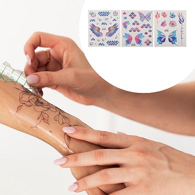 No Adhesive Fake Tattoos Blue Pink 3 Pcs