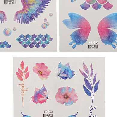 No Adhesive Fake Tattoos Blue Pink 3 Pcs