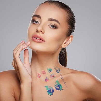 No Adhesive Fake Tattoos Blue Pink 3 Pcs