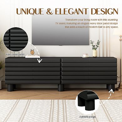 KWPZQEB Cream Style Thick Wavy Door TV Stand with Adjustable Shelves for TVs Up to 75"