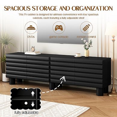 KWPZQEB Cream Style Thick Wavy Door TV Stand with Adjustable Shelves for TVs Up to 75"
