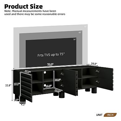 KWPZQEB Cream Style Thick Wavy Door TV Stand with Adjustable Shelves for TVs Up to 75"