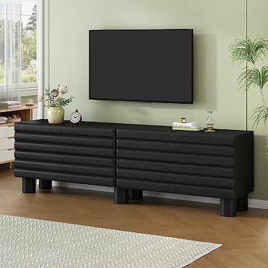 KWPZQEB Cream Style Thick Wavy Door TV Stand with Adjustable Shelves for TVs Up to 75"