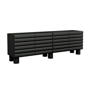 KWPZQEB Cream Style Thick Wavy Door TV Stand with Adjustable Shelves for TVs Up to 75"