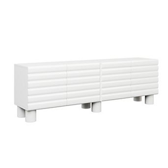 KWPZQEB Cream Style Thick Wavy Door TV Stand with Adjustable Shelves for TVs Up to 75"