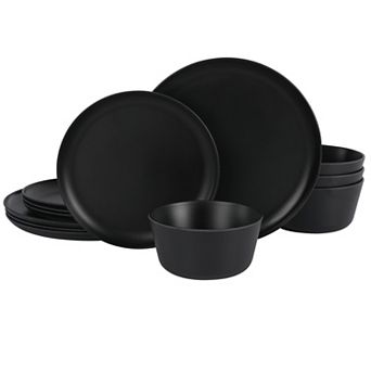 Gibson Home Fairhope 12 pc Melamine Dinnerware Set - Matte Black