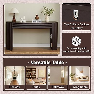 KWPZQEB Retro Round Slat Aesthetic Console Table with 3 Drawers & 1 Table-Leg Niche for Entryway