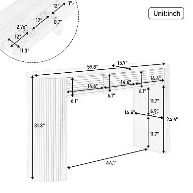 KWPZQEB Retro Round Slat Aesthetic Console Table with 3 Drawers & 1 Table-Leg Niche for Entryway