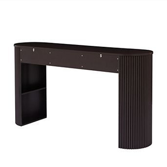 KWPZQEB Retro Round Slat Aesthetic Console Table with 3 Drawers & 1 Table-Leg Niche for Entryway