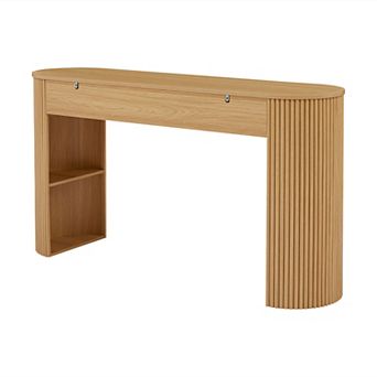 KWPZQEB Retro Round Slat Aesthetic Console Table with 3 Drawers & 1 Table-Leg Niche for Entryway