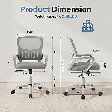 YIORTWO Ergonomic Mid Back Office Chair with Lumbar Support, Mesh Desk Chair with Fixed Armrests