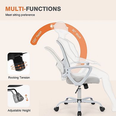 YIORTWO Ergonomic Mid Back Office Chair with Lumbar Support, Mesh Desk Chair with Fixed Armrests