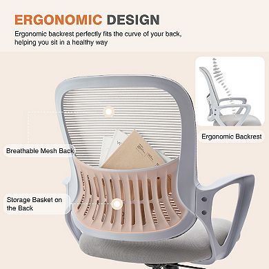 YIORTWO Ergonomic Mid Back Office Chair with Lumbar Support, Mesh Desk Chair with Fixed Armrests