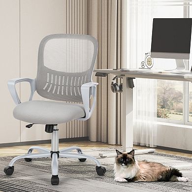 YIORTWO Ergonomic Mid Back Office Chair with Lumbar Support, Mesh Desk Chair with Fixed Armrests