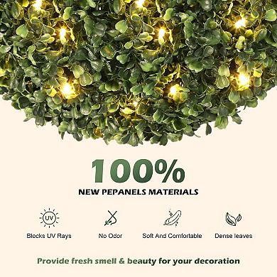 2 Pack Artificial Topiary Ball Boxwood Trees, Outdoor Indoor Artificial Shrubs with Sturdy Pot Base