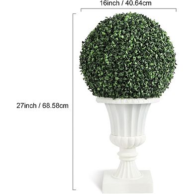 2 Pack Artificial Topiary Ball Boxwood Trees, Outdoor Indoor Artificial Shrubs with Sturdy Pot Base