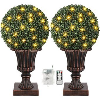 2 Pack Artificial Topiary Ball Boxwood Trees, Outdoor Indoor Artificial Shrubs with Sturdy Pot Base