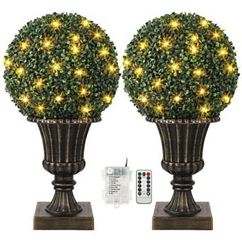 2 Pack Artificial Topiary Ball Boxwood Trees, Outdoor Indoor Artificial Shrubs with Sturdy Pot Base