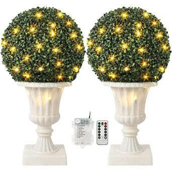 2 Pack Artificial Topiary Ball Boxwood Trees, Outdoor Indoor Artificial Shrubs with Sturdy Pot Base