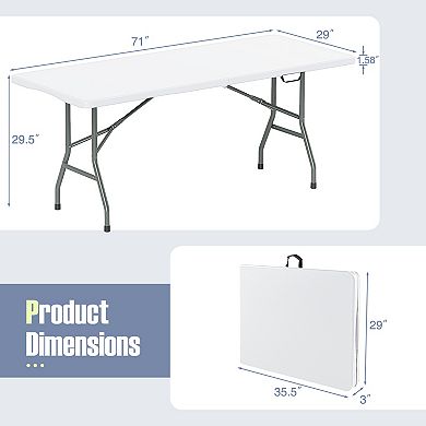 6 Ft Folding Table Portable Fold in Half Utility Table with HDPE Top