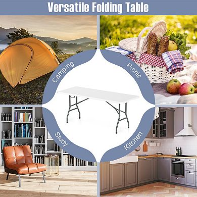6 Ft Folding Table Portable Fold in Half Utility Table with HDPE Top