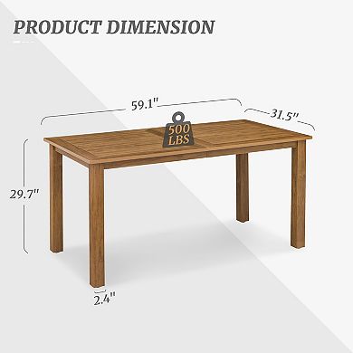 Hearthshire 6-Person Outdoor Dining Table, Weather-Resistant Rectangle Patio Dining Table