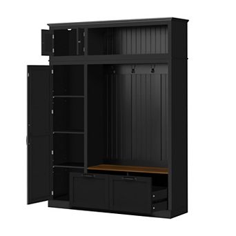 KWPZQEB 3-in-1 Hall Tree, Multifunctional Entryway Organizer with 4 Hooks & 2 Drawers & Bench