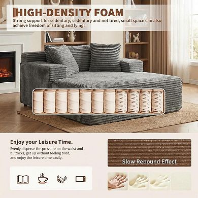 Oversized Corduroy Sleeper Sofa, 50" Comfy Chaise Lounge Indoor for Living Room, with 3 Pillows