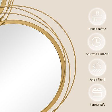 Round Mirror with Decorative Metal Frame for Living Room or Bedroom