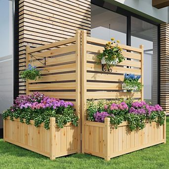 22x40 in Outdoor Privacy Fence Panels (2 Panel Wood AC Unit Screen with Planter Box)