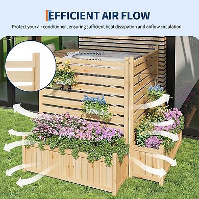22x40in Outdoor Privacy Fence Panels (2 Panel Wood AC Unit Screen with Planter Box)