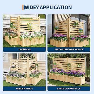 22x40in Outdoor Privacy Fence Panels (2 Panel Wood AC Unit Screen with Planter Box)