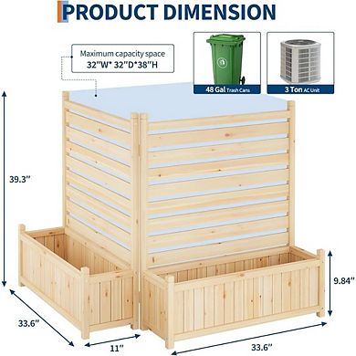 22x40in Outdoor Privacy Fence Panels (2 Panel Wood AC Unit Screen with Planter Box)