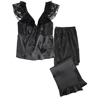 CTM Women's Plus Size Sleek Satin Pajama Set