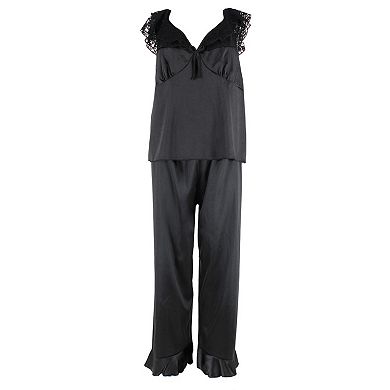 CTM Women's Plus Size Sleek Satin Pajama Set