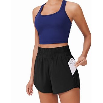 Pinspark Women's High Waist 2-in-1 Athletic Shorts Quick Dry Running Shorts with Zip Pockets