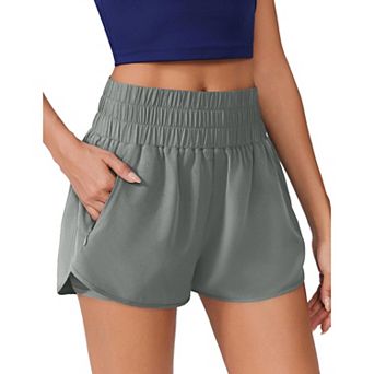 Pinspark Women's High Waist 2-in-1 Athletic Shorts Quick Dry Running Shorts with Zip Pockets