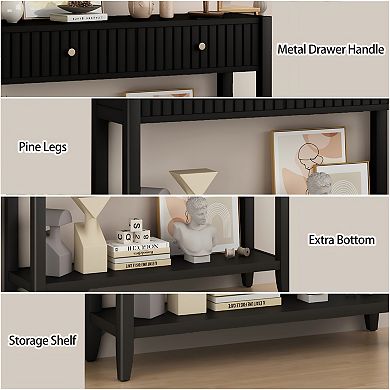 Heybly Narrow Console Table, Wood Accent Sofa Table with Storage Shelf, Entryway Hallway Table