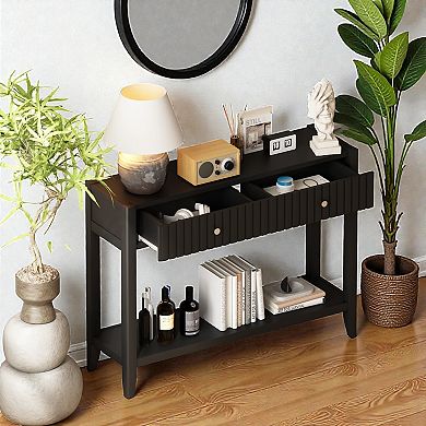 Heybly Narrow Console Table, Wood Accent Sofa Table with Storage Shelf, Entryway Hallway Table