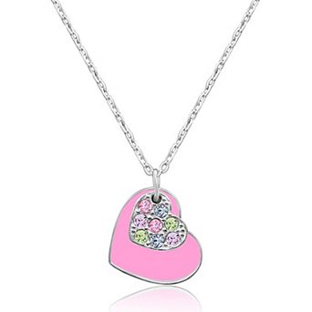 Girls Heart Pendant Necklace Hypoallergenic Kids Jewelry in White Gold Tone
