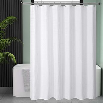 Zoulao Hotel Quality Waffle Weave Fabric Shower Curtain, Heavy Duty Polyester, 72x72, White.