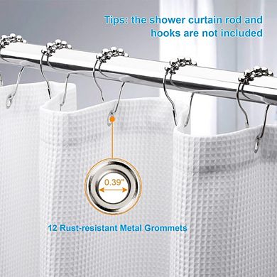 Zoulao Hotel Quality Waffle Weave Fabric Shower Curtain, Heavy Duty Polyester, 72x72, White.