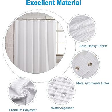 Zoulao Hotel Quality Waffle Weave Fabric Shower Curtain, Heavy Duty Polyester, 72x72, White.