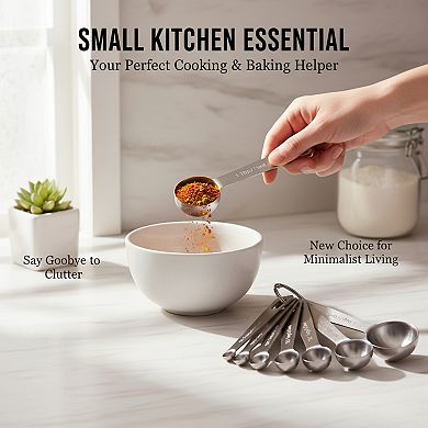 18/8 Stainless Steel Measuring Spoons Set of 7, Complete Sizes for Dry and Liquid Ingredients