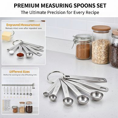 18/8 Stainless Steel Measuring Spoons Set of 7, Complete Sizes for Dry and Liquid Ingredients