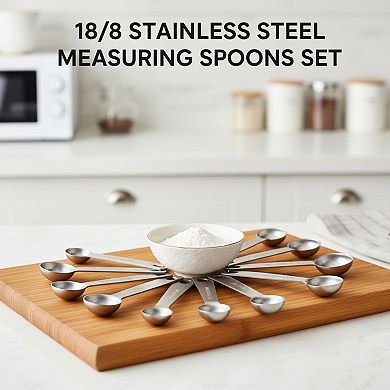 18/8 Stainless Steel Measuring Spoons Set of 7, Complete Sizes for Dry and Liquid Ingredients