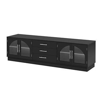 Trikiousd 68.9" Modern TV Stand with Glass Doors & Drawers for TVs Up to 75"