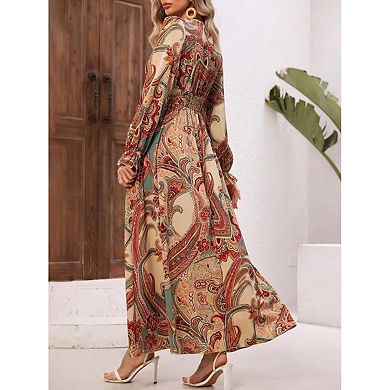 Seoria Long Sleeve Ruffle V Neck Maxi Dress