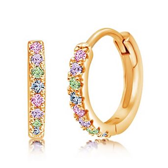 Girls CZ Hoop Earrings Hypoallergenic Kids Earrings, 18K Yellow Gold Plated