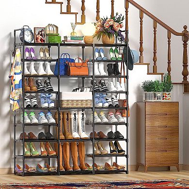 9 Tier Metal Shoe Rack Organizer Holds 50 to 55 Pairs Adjustable Freestanding Storage